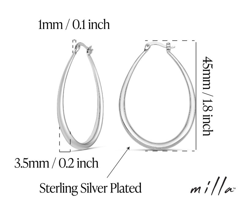 MILLA Oval Hoop Earrings - 14K Gold Plated, Rose Gold Plated and Sterling Silver Plated Hoop Earrings for Women - Hypoallergenic & Lightweight (Sterling Silver Plated / 45 mm / 1.8 inches) - Image 3